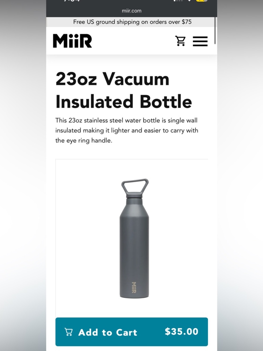 MiiR 23oz Vacuum Insulated Bottle - Gray